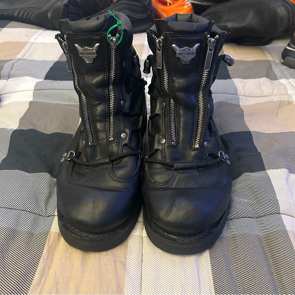 Harley Davison Motorcycle Boots Zip Up Slip On Leather Black